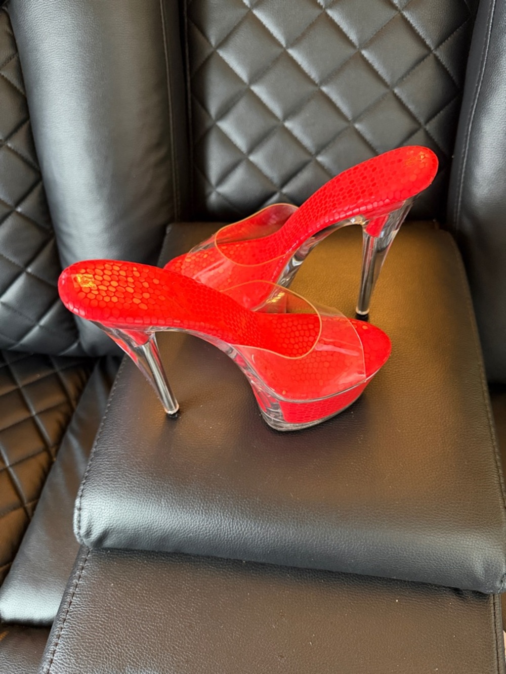 Red‎ Clear Platform Stiletto Mules